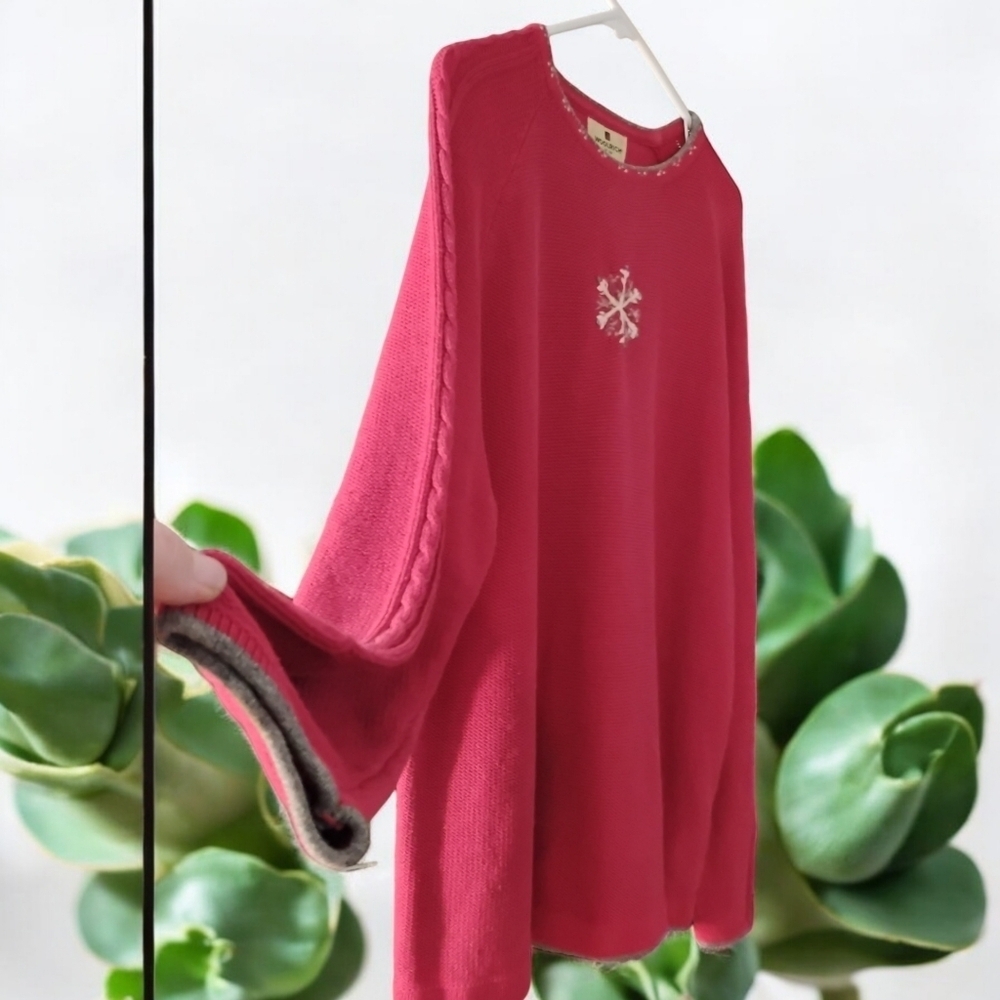 Woolrich Snowflake Sweater Ruby Red Lambswool Trim and Snowflake. Size X…​​